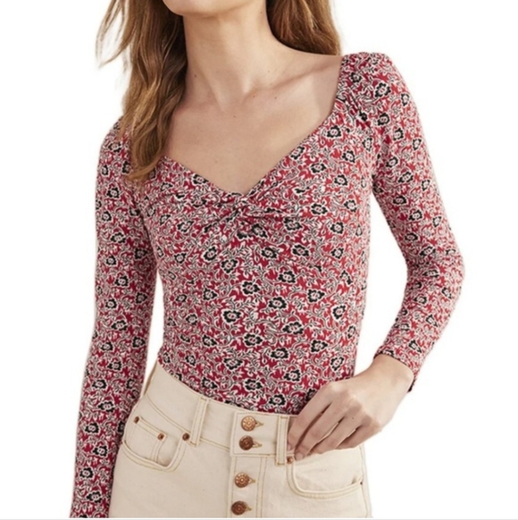 Boden Tops - Boden Floral Long Sleeve Top - Red and Black